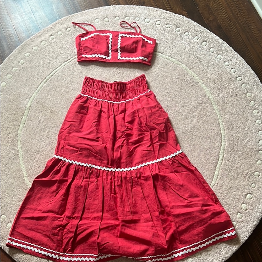 Chic Red and White Skirt Set